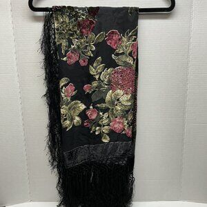 ROSE Victorian-style Beaded Square Floral Shawl SO NICE!